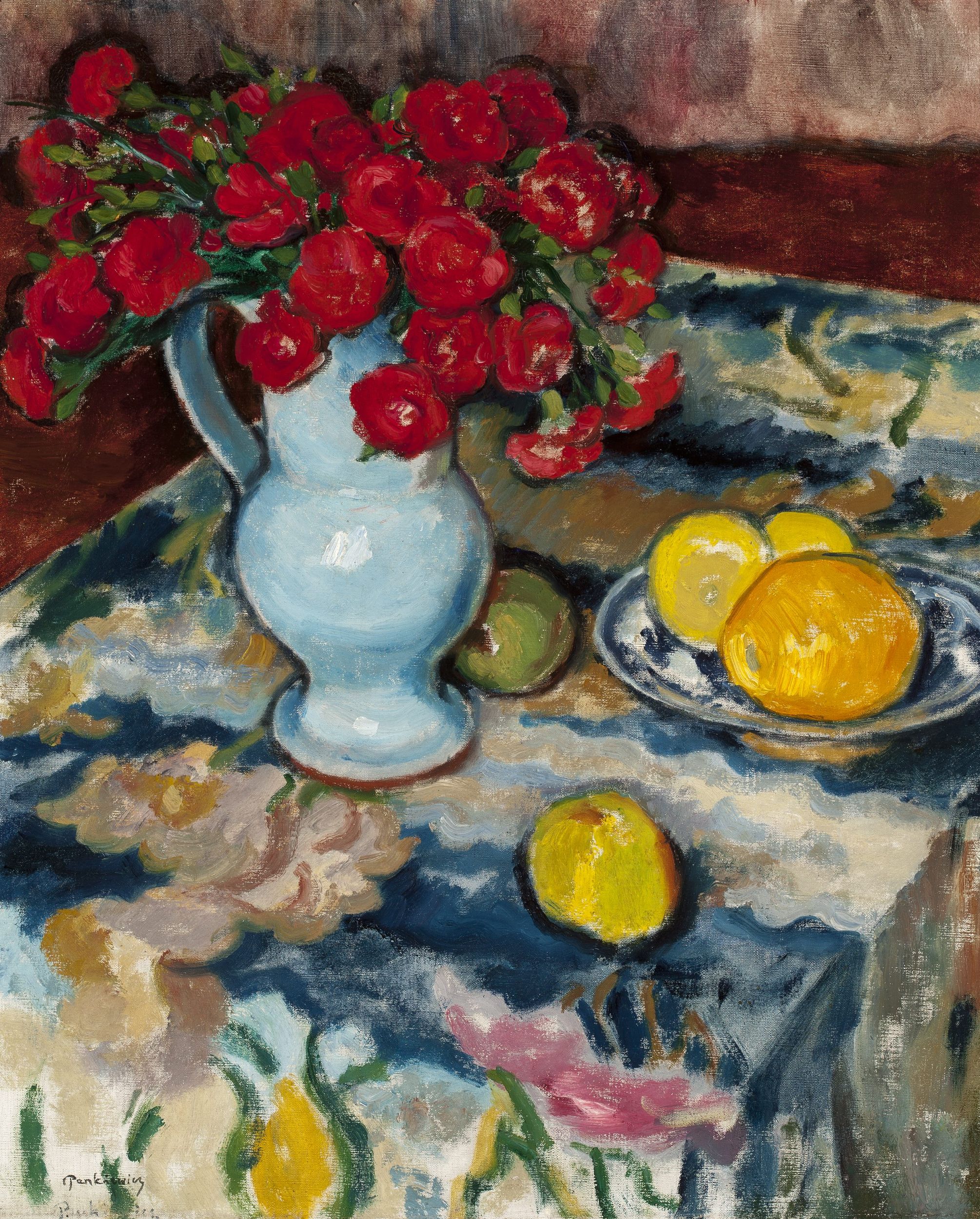 "Czerwone goździki (Martwa natura z niebieskim wazonem)"
Józef Pankiewicz (1866-1940)