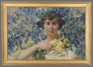 "Kobieta na tle kwitnących krzewów" Zdzisław Jasiński (1863-1932)